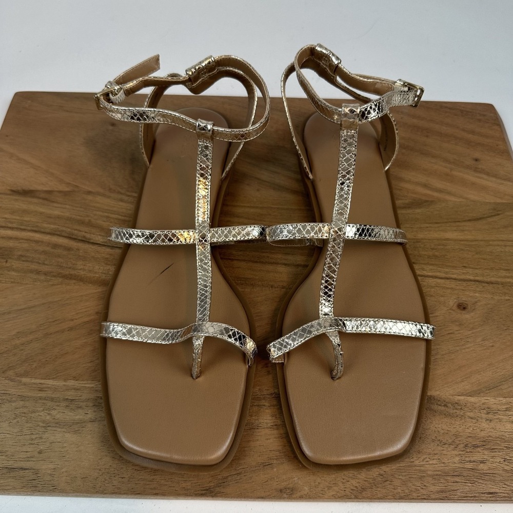 New Womens Nordstrom Rack Hayes Silver Croc Print Strappy Buckle Sandals Size 11
